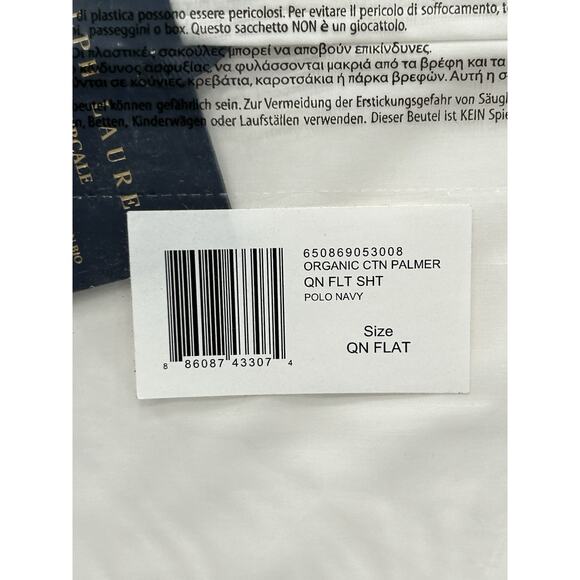 Ralph Lauren Palmer Percale Queen Flat Sheet White Polo Navy NEW - Picture 4 of 4
